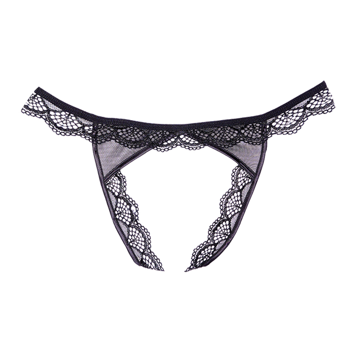 Adore by Allure Peach-y Lace &amp; Mesh Open Panty - Black