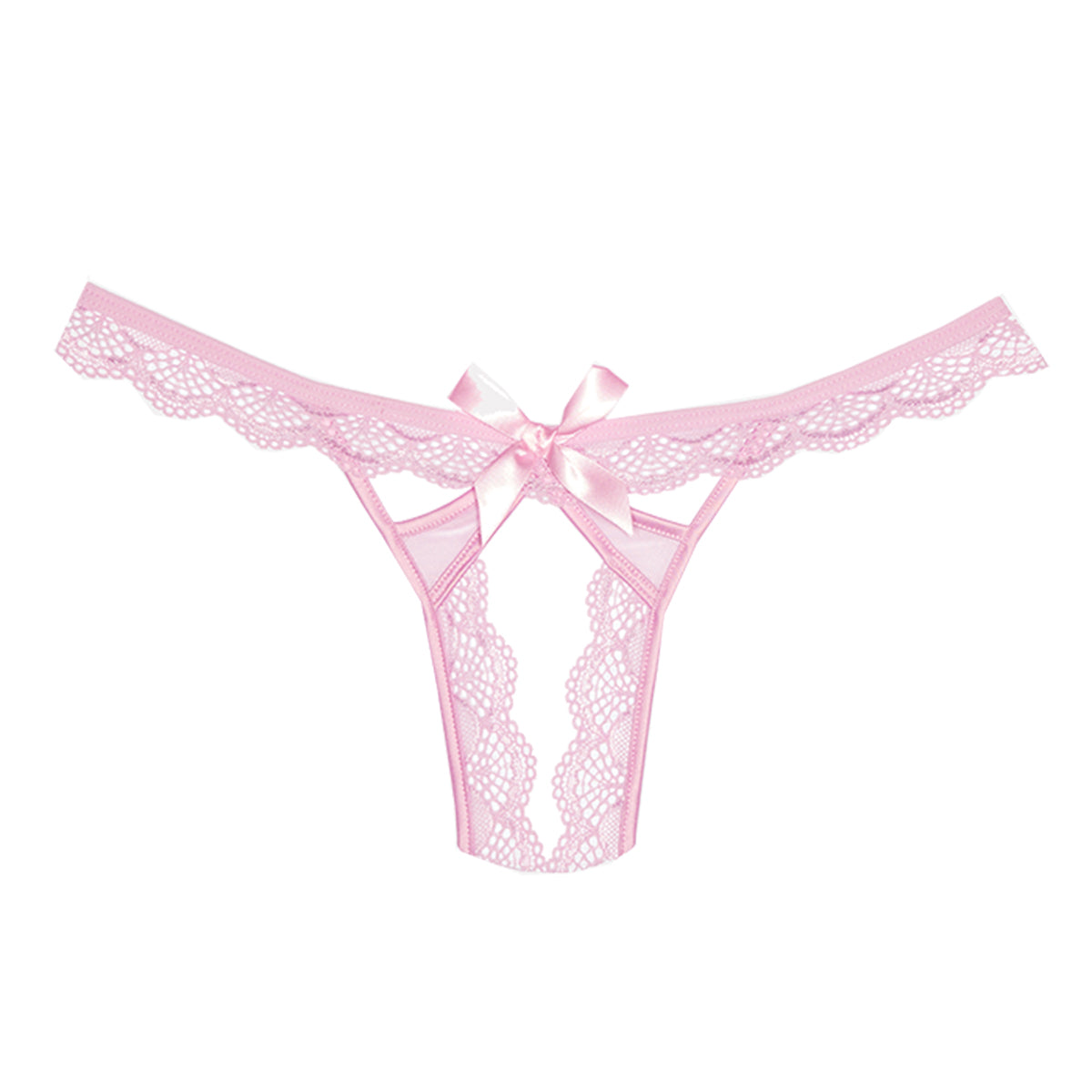 Adore by Allure Peach-y Lace &amp; Mesh Open Panty - Pink