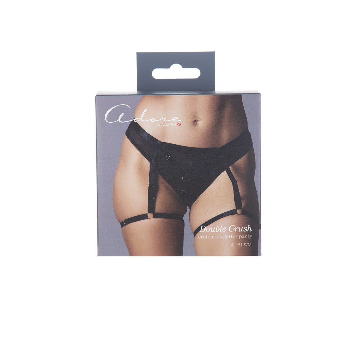 Adore by Allure Double Crush Crotchless Garter Panty - Black