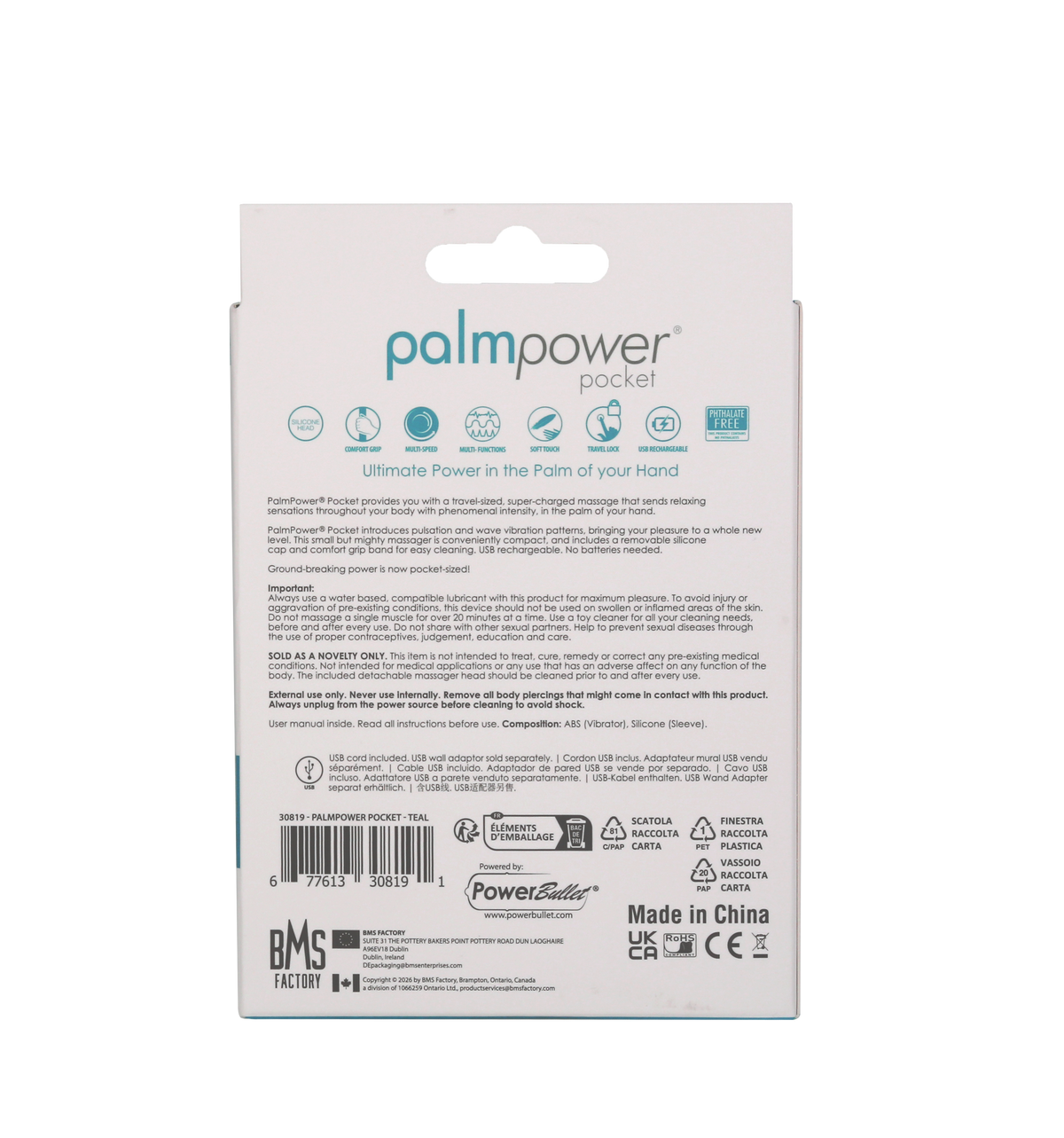 PalmPower Pocket – Rechargeable Mini Massager – Teal