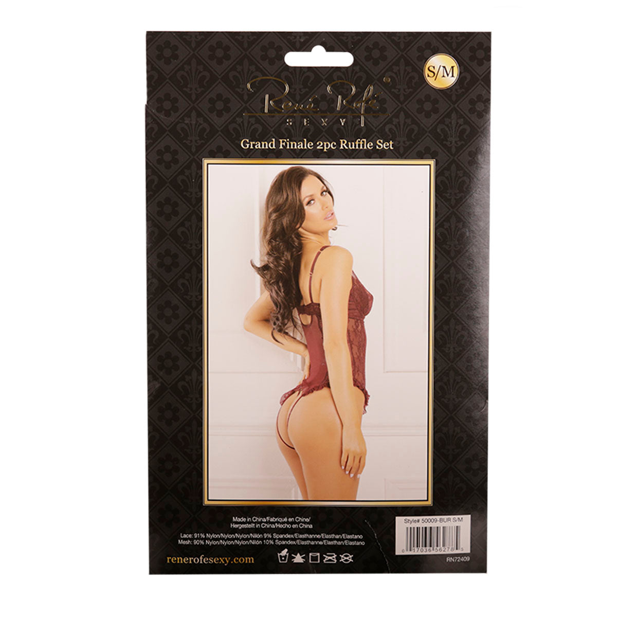 Rene Rofe Grand Finale 2 Piece Ruffle Teddy – Burgundy – Size S/M