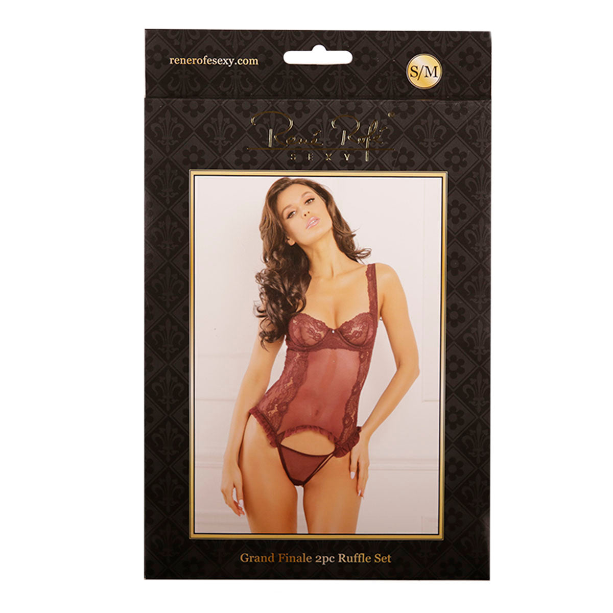 Rene Rofe Grand Finale 2 Piece Ruffle Teddy – Burgundy – Size S/M