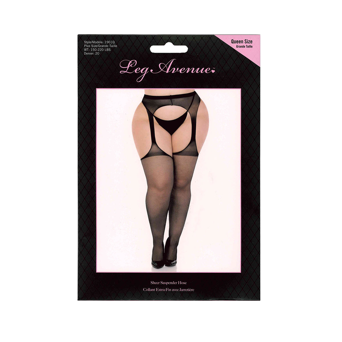 Leg Avenue Sheer Suspender Hose - Black - Plus Size