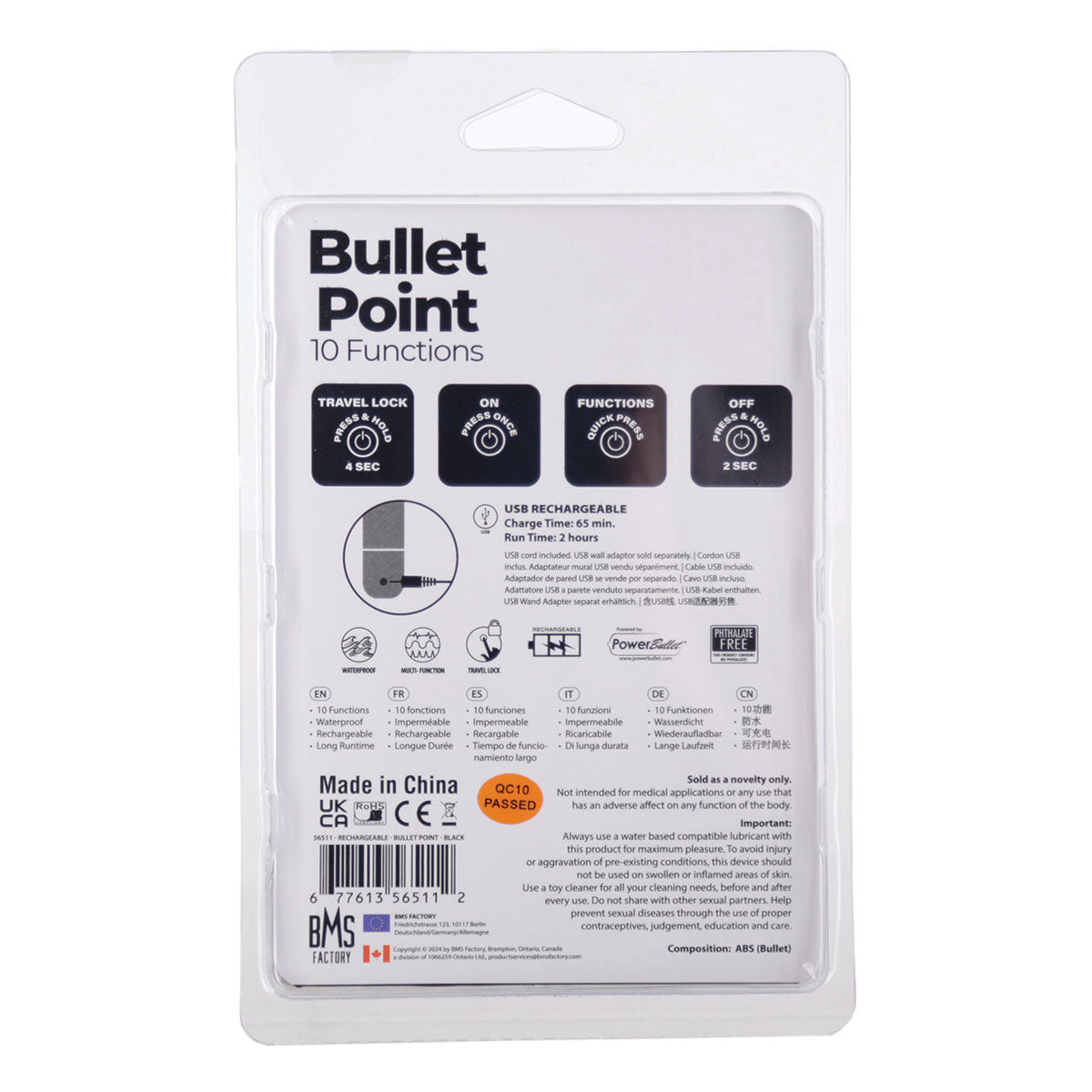 PowerBullet BMS - Bullet Point Bullet Vibrator USB Rechargeable Black | BMS Enterprises PowerBullet BMS - Bullet Point Bullet Vibrator USB Rechargeable Black | BMS Enterprises