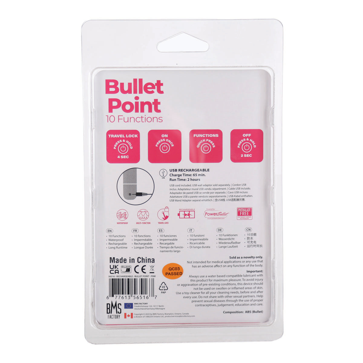 PowerBullet BMS - Bullet Point Bullet Vibrator USB Rechargeable Pink | BMS Enterprises PowerBullet BMS - Bullet Point Bullet Vibrator USB Rechargeable Pink | BMS Enterprises