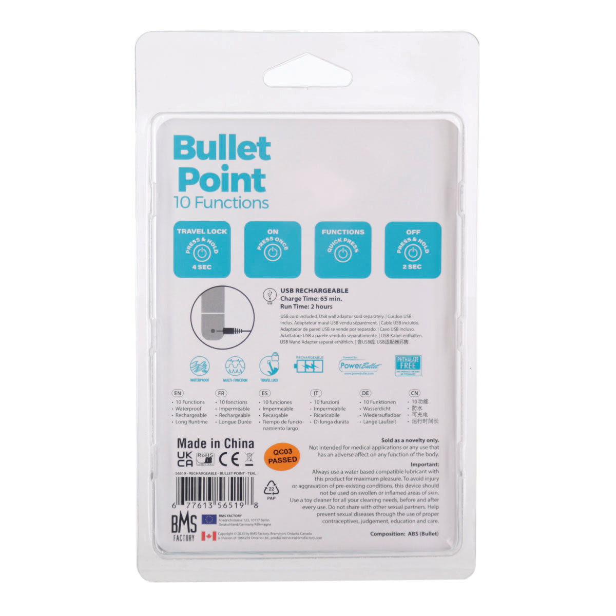 PowerBullet BMS - Bullet Point Bullet Vibrator USB Rechargeable Teal | BMS Enterprises PowerBullet BMS - Bullet Point Bullet Vibrator USB Rechargeable Teal | BMS Enterprises