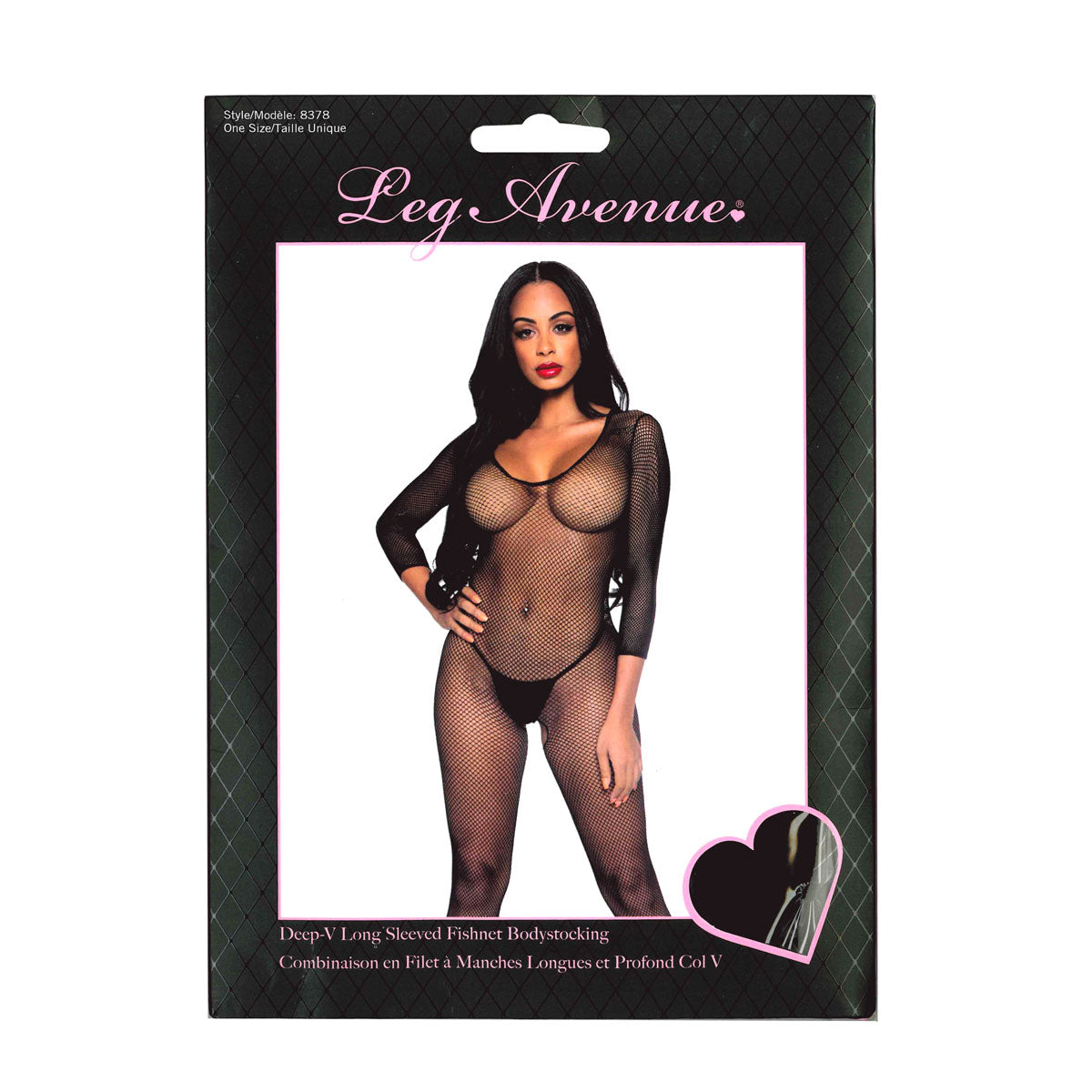 Leg Avenue Deep V Long Sleeved Fishnet Bodystocking - Black - One Size