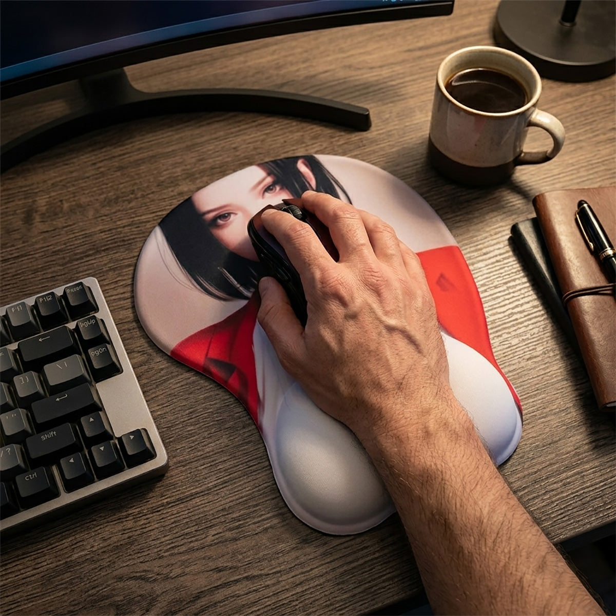 Anime Mouse Pad – Brunette White Top and Red Jacket