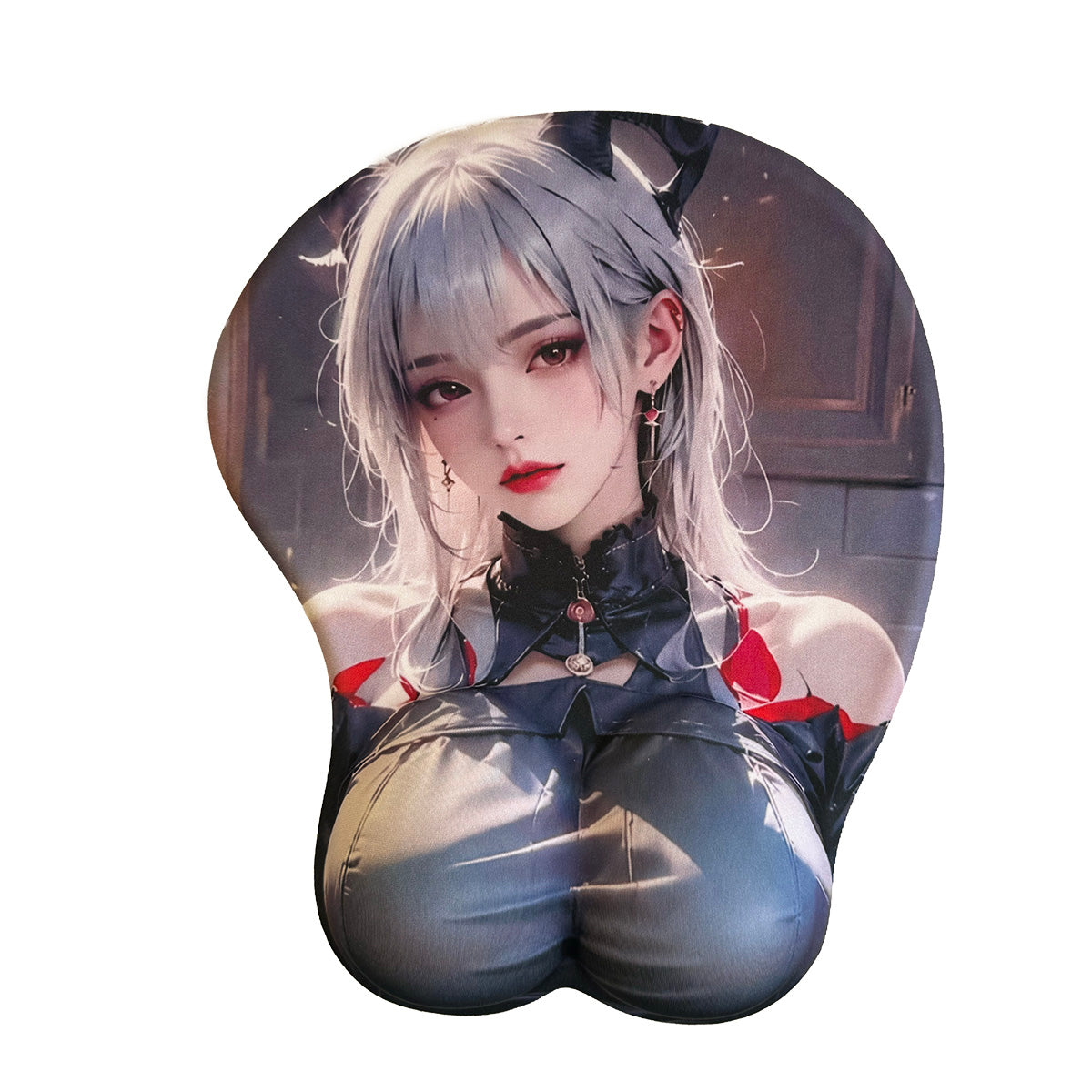 Anime Mouse Pad – Grey Haired Anime Girl with Blue Top