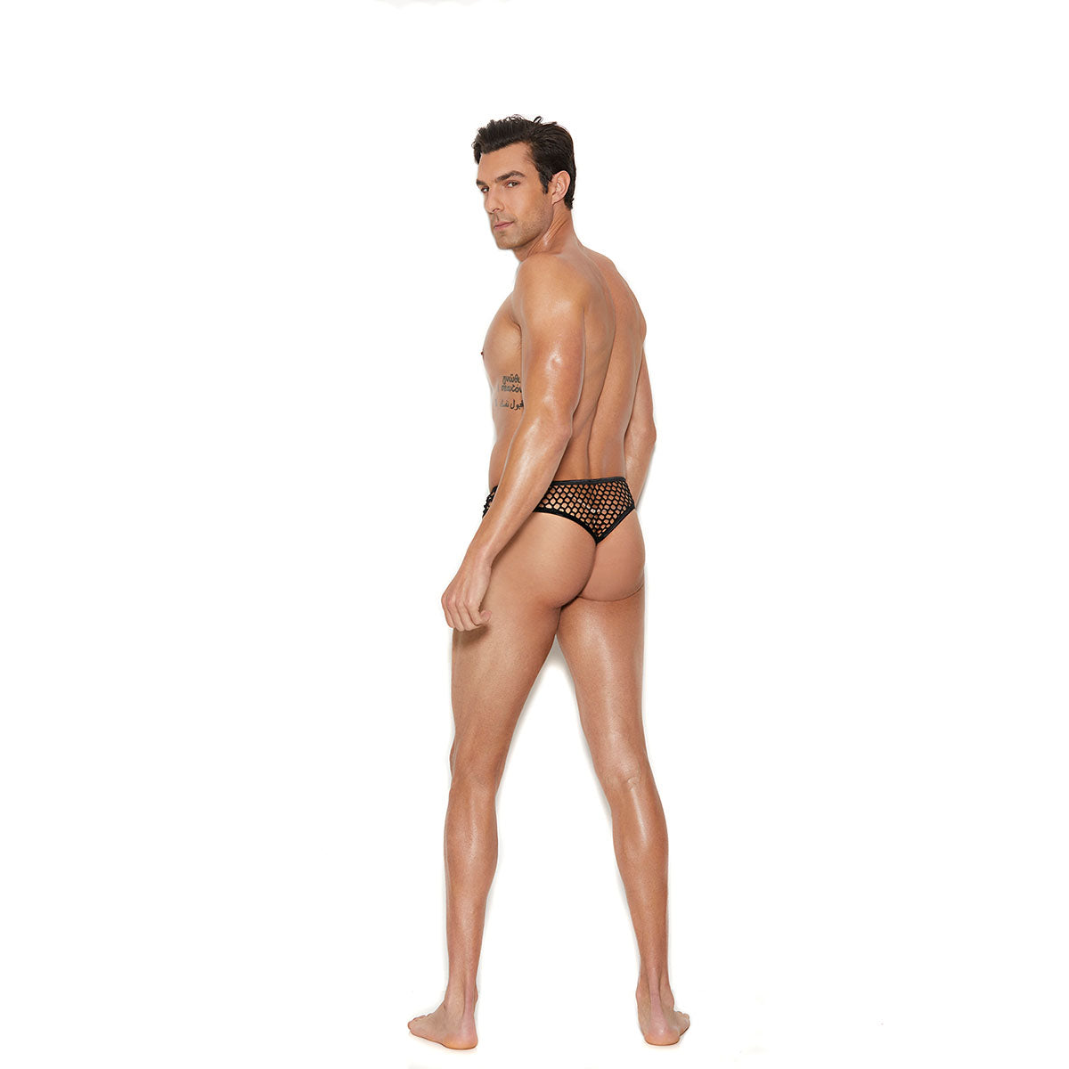 Elegant Moments - Raah – Men&#39;s Fishnet Thong-Back Brief - Black - S/M