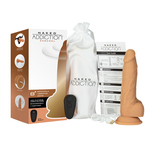 Naked Addiction - 8" Rotating & Vibrating Dildo with Remote Caramel | BMS Enterprises Naked Addiction - 8" Rotating & Vibrating Dildo with Remote Caramel | BMS Enterprises