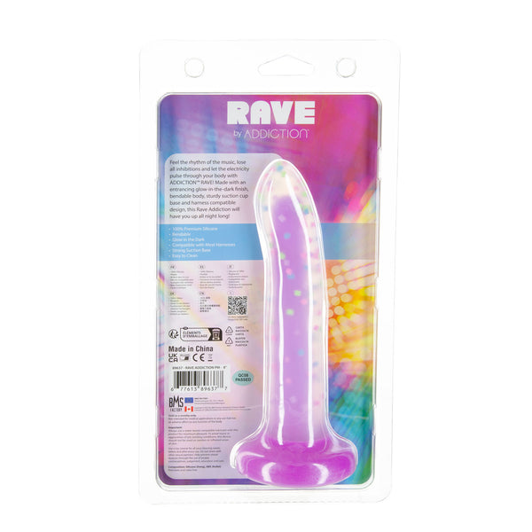 Rave by Addiction – 8” Bendable Glow in the Dark Dildo – Purple Confetti