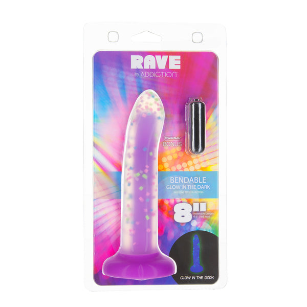 Rave by Addiction – 8” Bendable Glow in the Dark Dildo – Purple Confetti