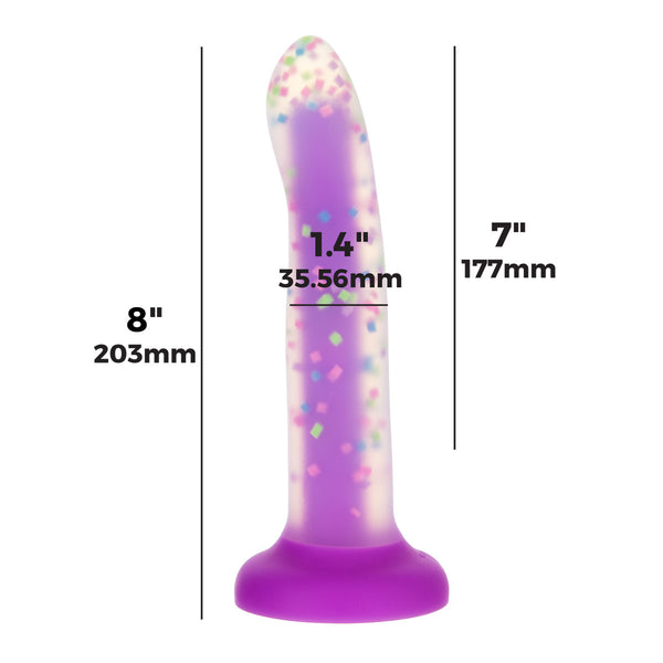 Rave by Addiction – 8” Bendable Glow in the Dark Dildo – Purple Confetti
