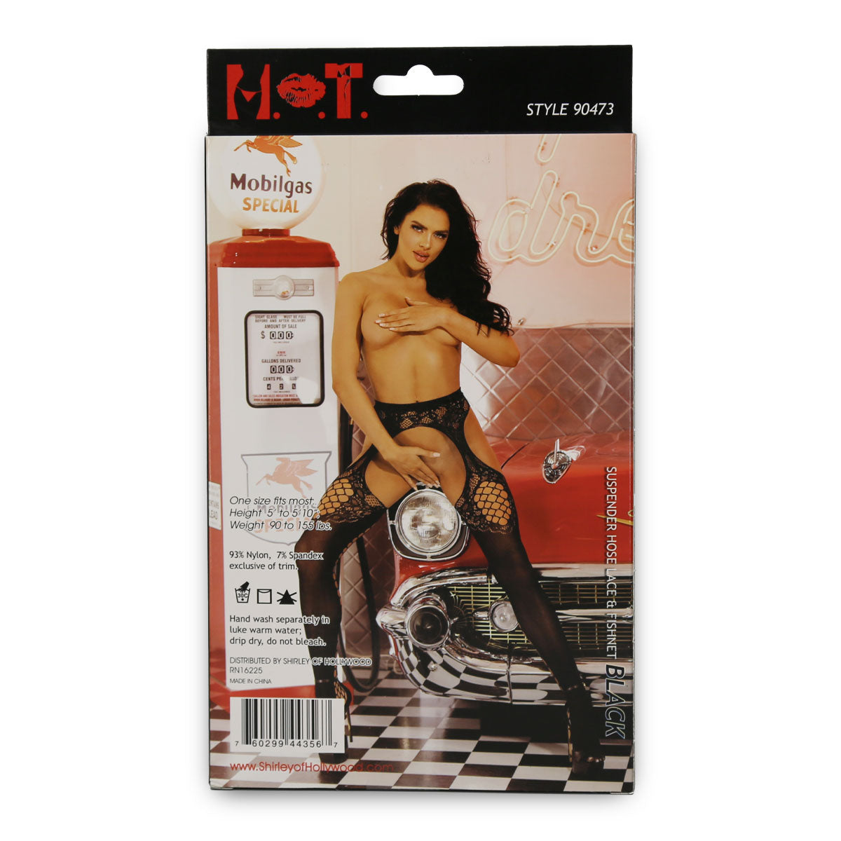H.O.T - Suspender Hose Lace & Fishnet - Black - One Size