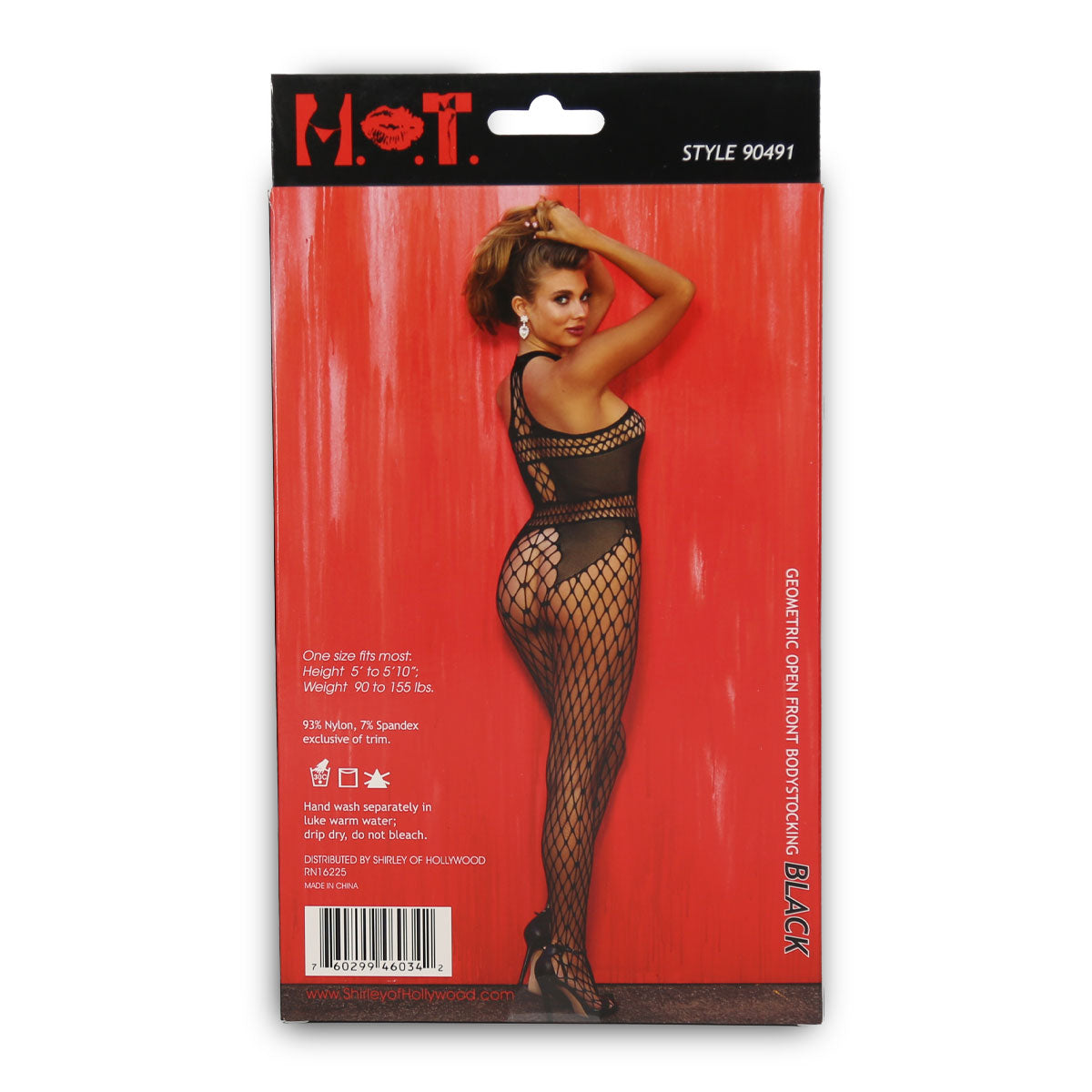 H.O.T - Geometric Open Front Bodystocking - Black - One Size