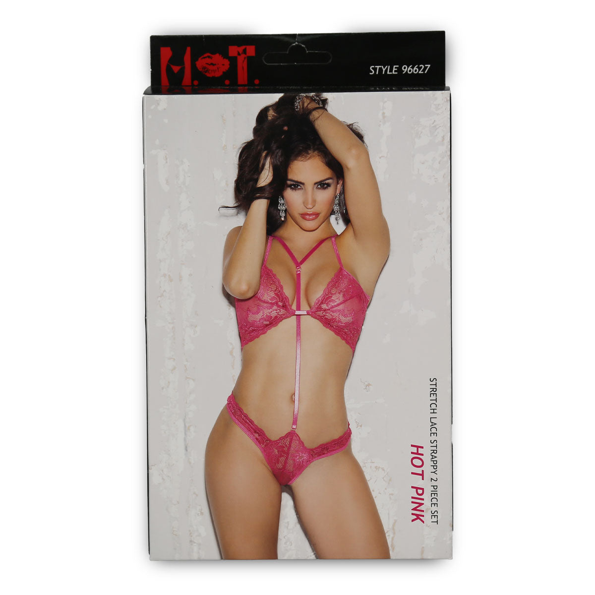 H.O.T - Stretch Lace Strappy 2pc Set - Hot Pink - One Size