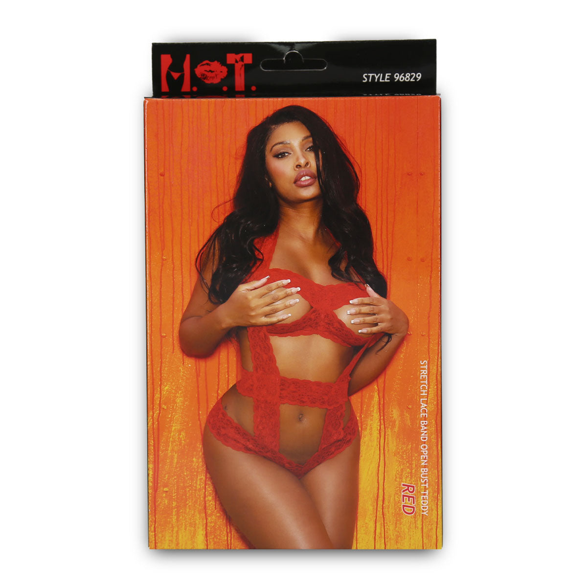 H.O.T - Stretch Lace Band Open Bust Teddy - Red - One Size