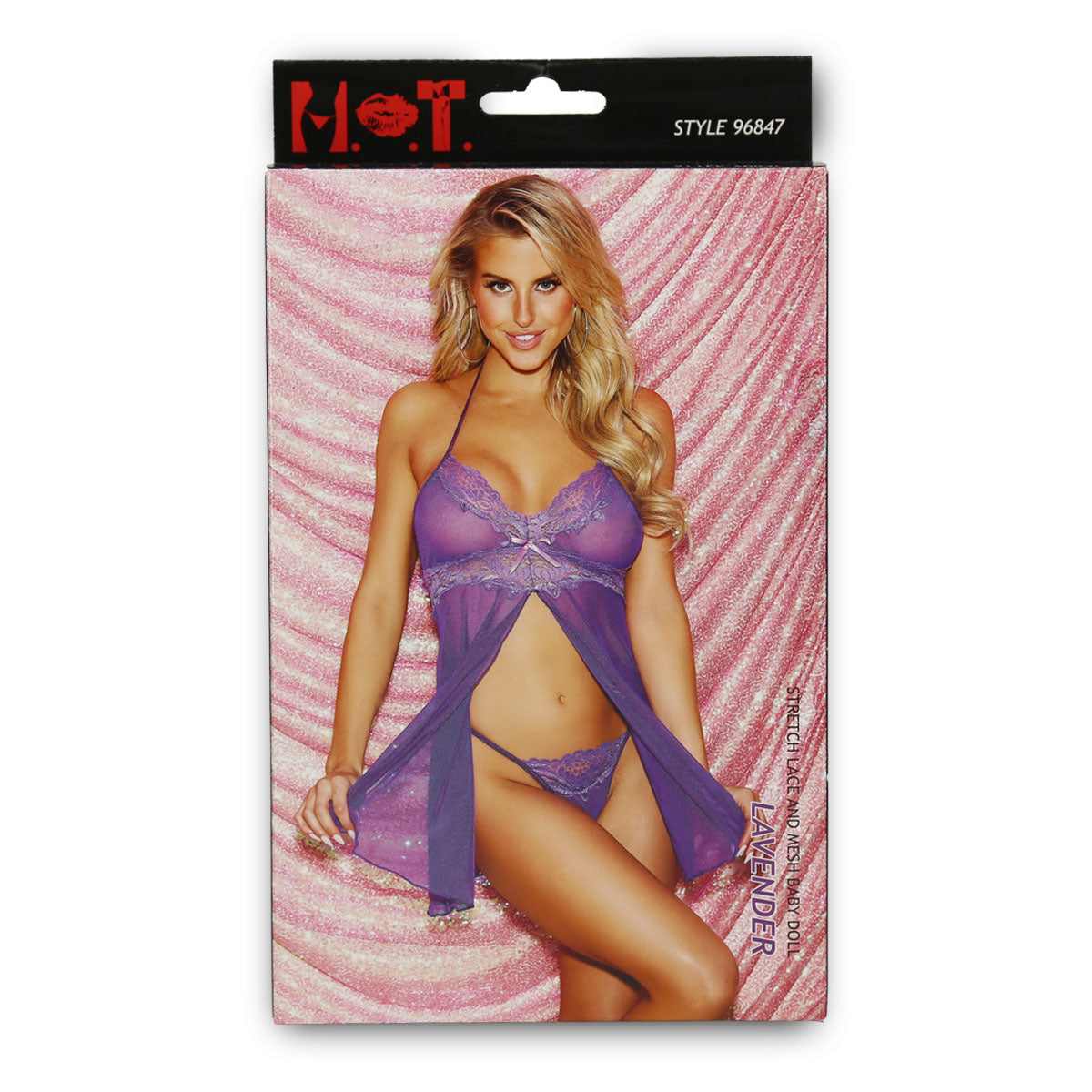 H.O.T - Stretch Lace & Mesh Babydoll - Purple - One Size