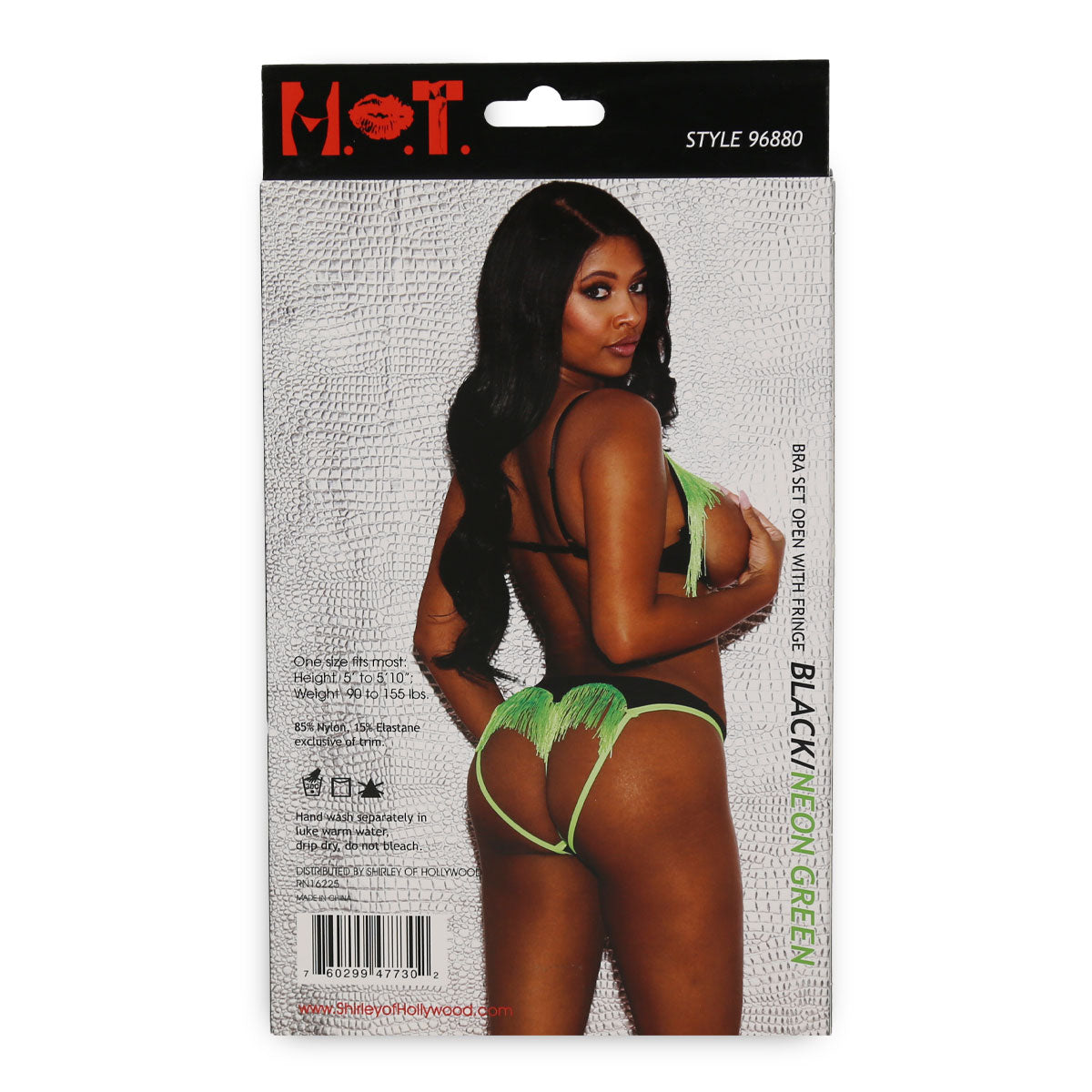 H.O.T - Bra Set Open w  Fringe 2pc - Black/Neon Green - One Size