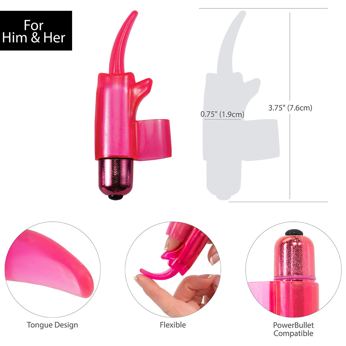 Pure Love® - Vibrating Tongue Shaped Finger Sleeve Bullet - Pink