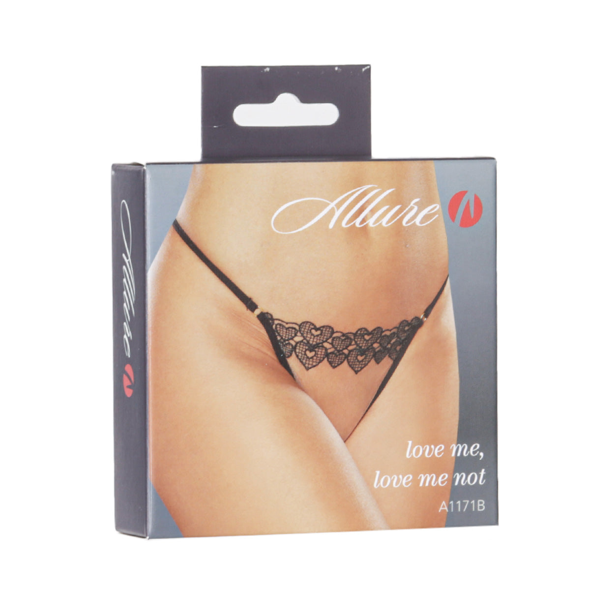 Allure Love Me Love Me Not Thong –  Black – One Size Fits Most