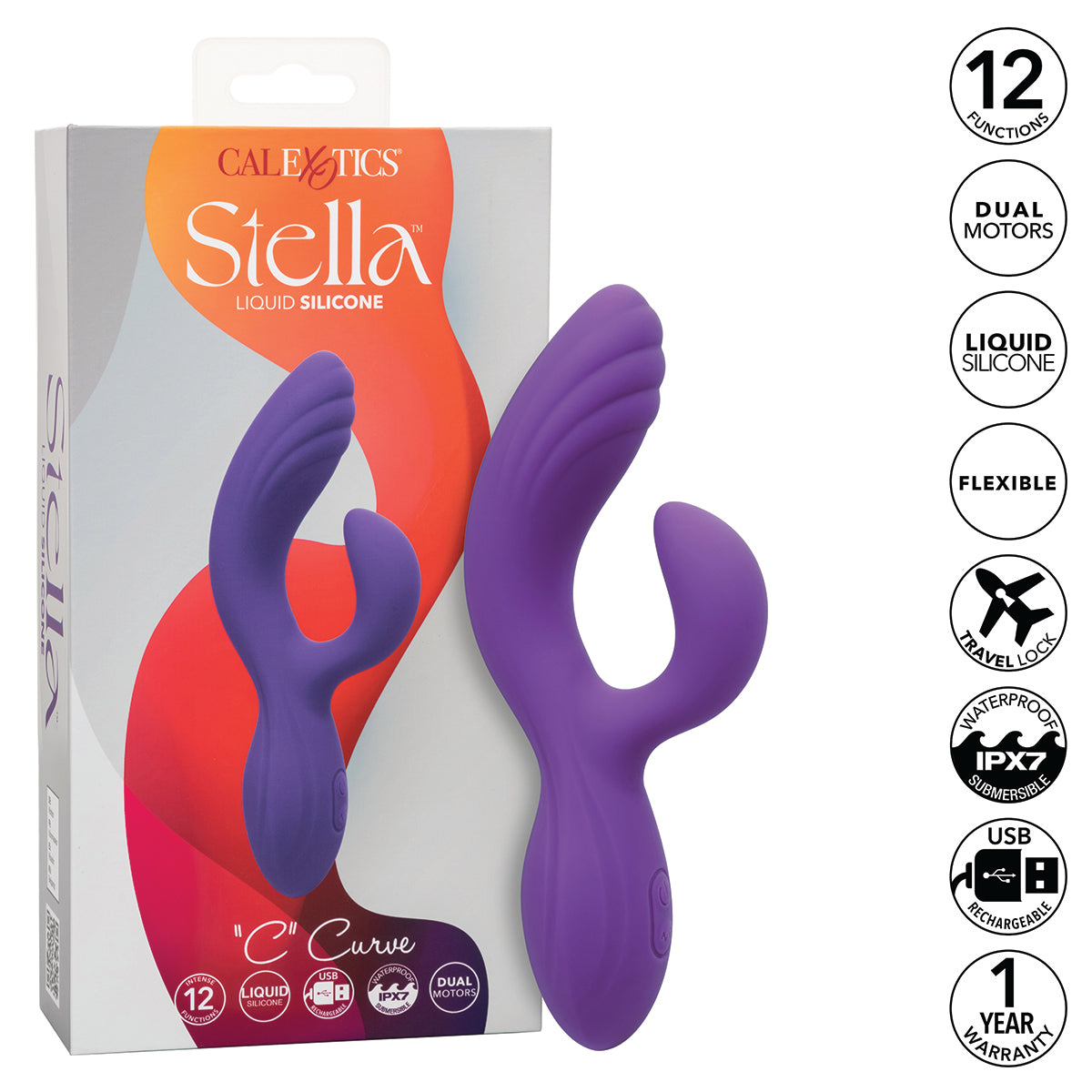 CaleXOtics – Stella – Liquid Silicone - “C” Curve Vibrator - Purple