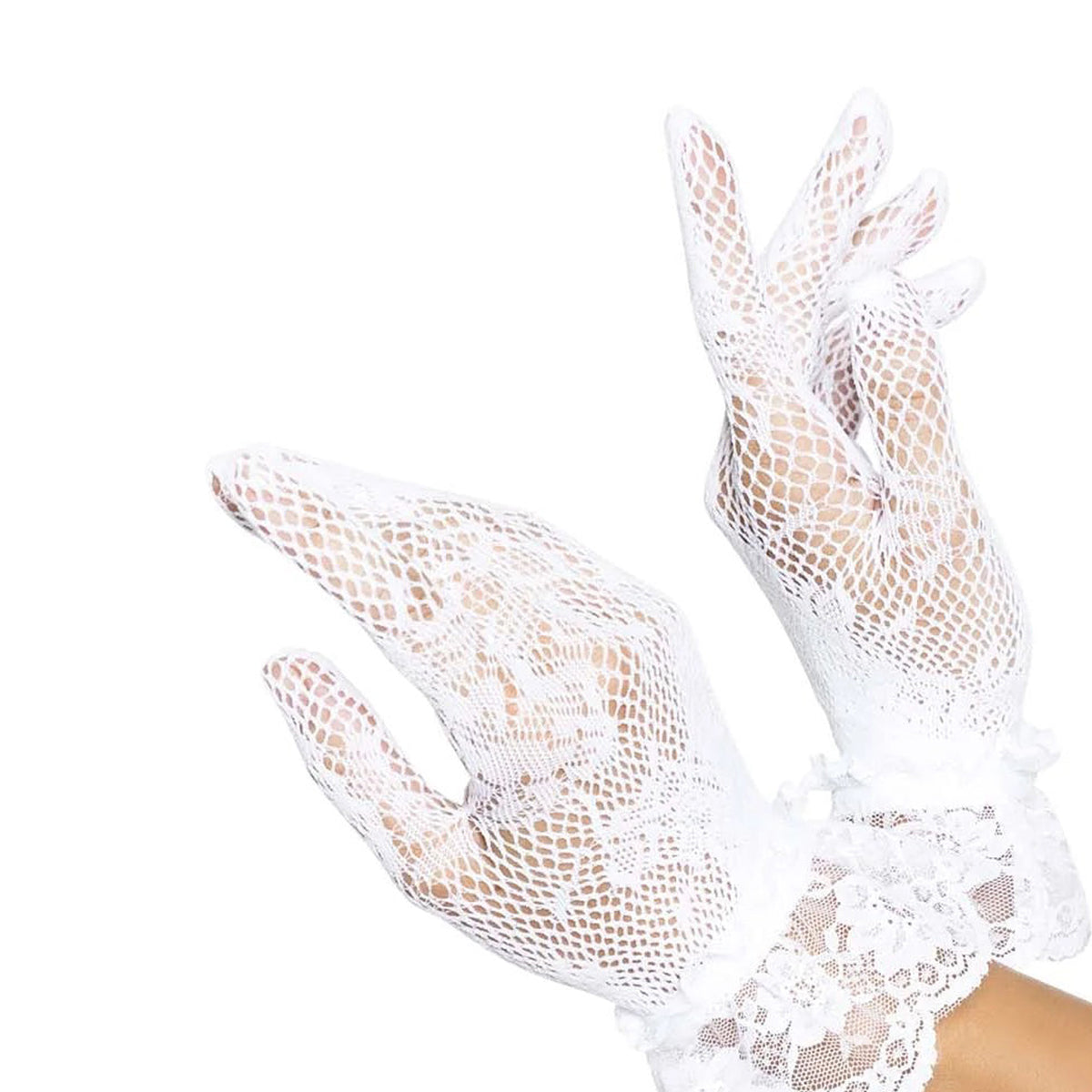 Leg Avenue® - Floral Stretch Lace Gloves – White – OS