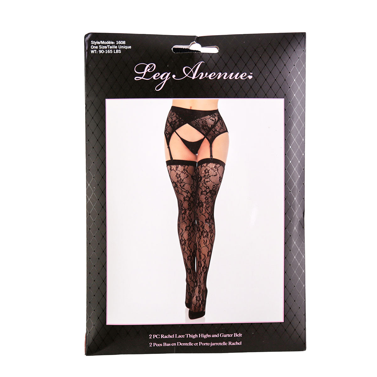 Leg Avenue 2 Piece Rachel Lace Thigh Highs &amp; Crossover Garter Belt – One Size Fits Most