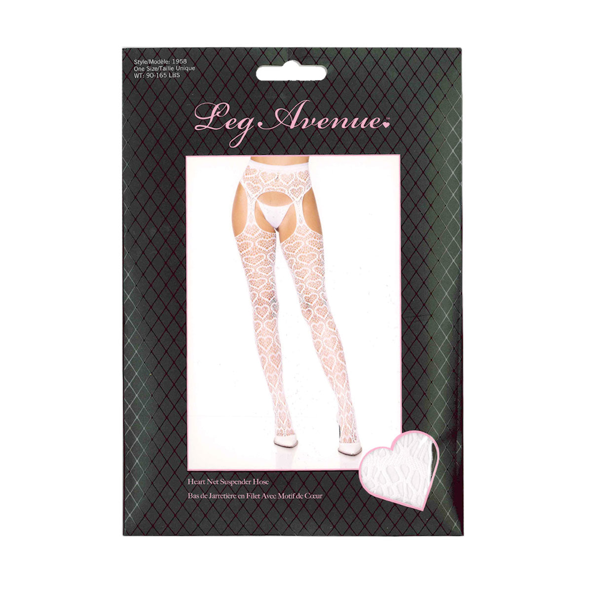 Leg Avenue™ - Heart Net Suspender Pantyhose – White – OS