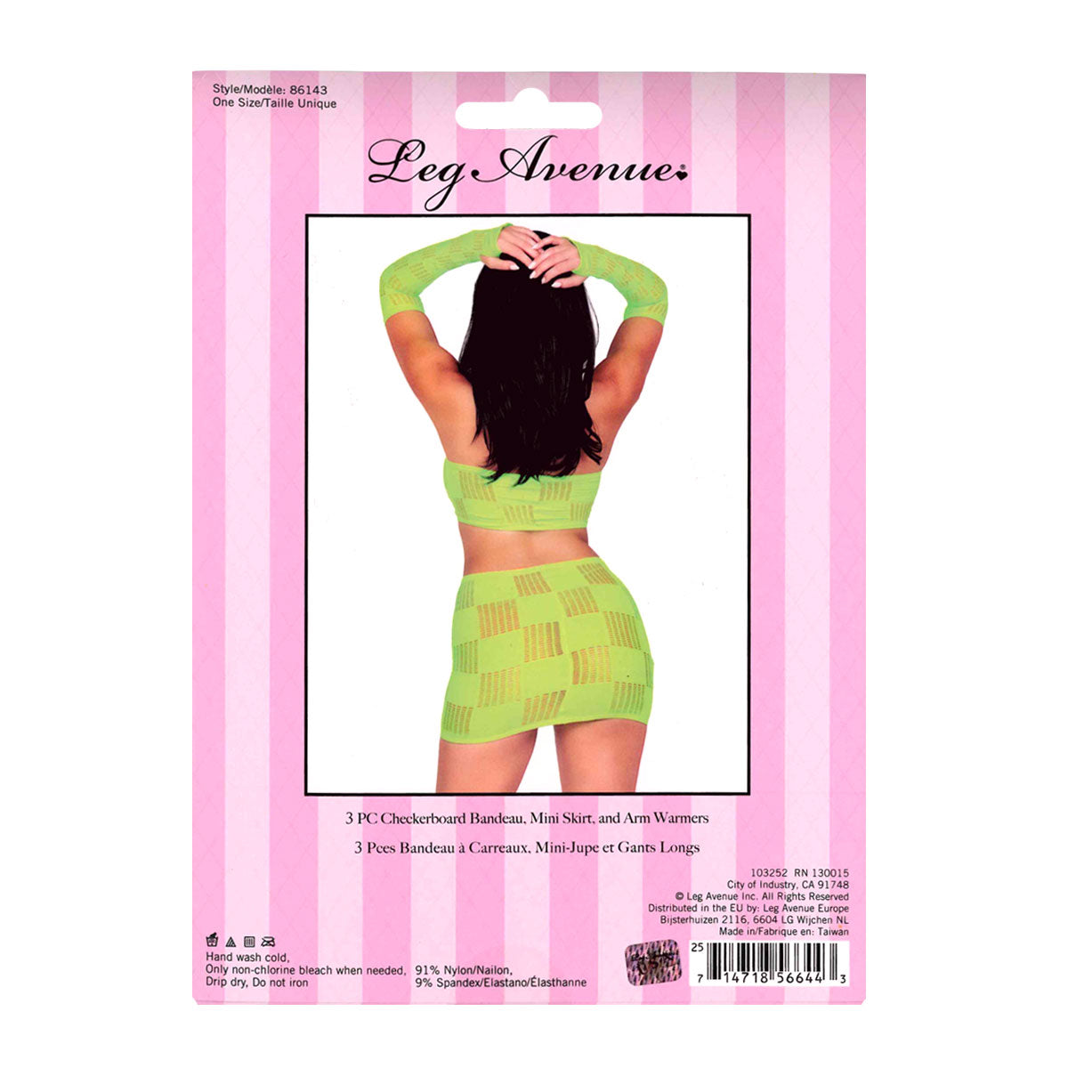 Leg Avenue™ - 3 Pc Checkerboard Bandeau, Mini Skirt, &amp; Arm Warmers – Neon Green – OS