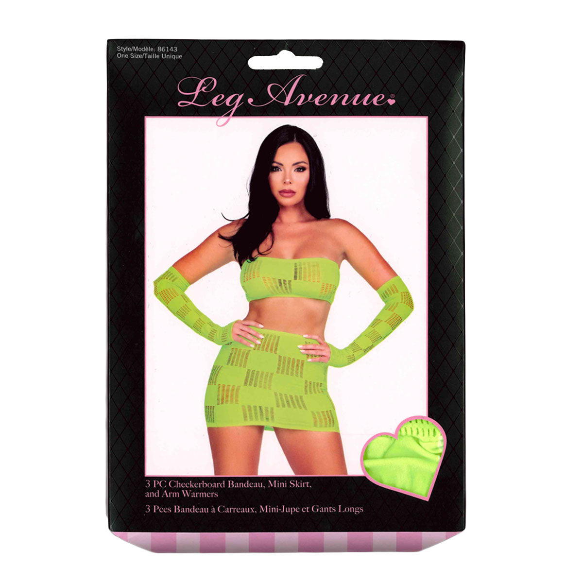 Leg Avenue™ - 3 Pc Checkerboard Bandeau, Mini Skirt, &amp; Arm Warmers – Neon Green – OS