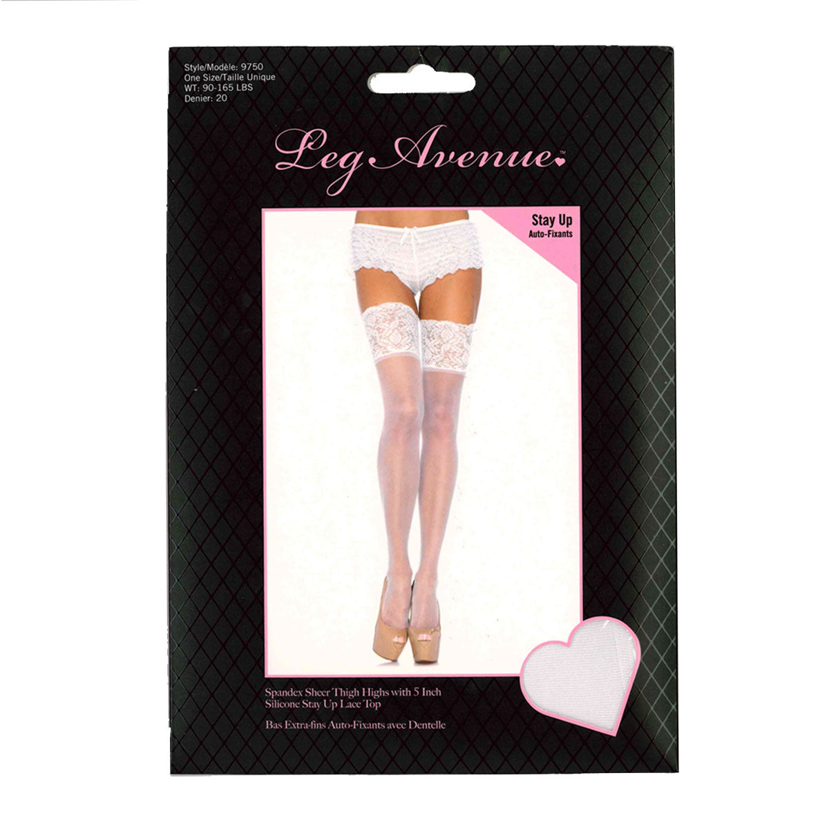 Leg Avenue™ - Spandex Sheer Thigh Highs With 5” Silicone Stay Up Lace Top – White -  OS