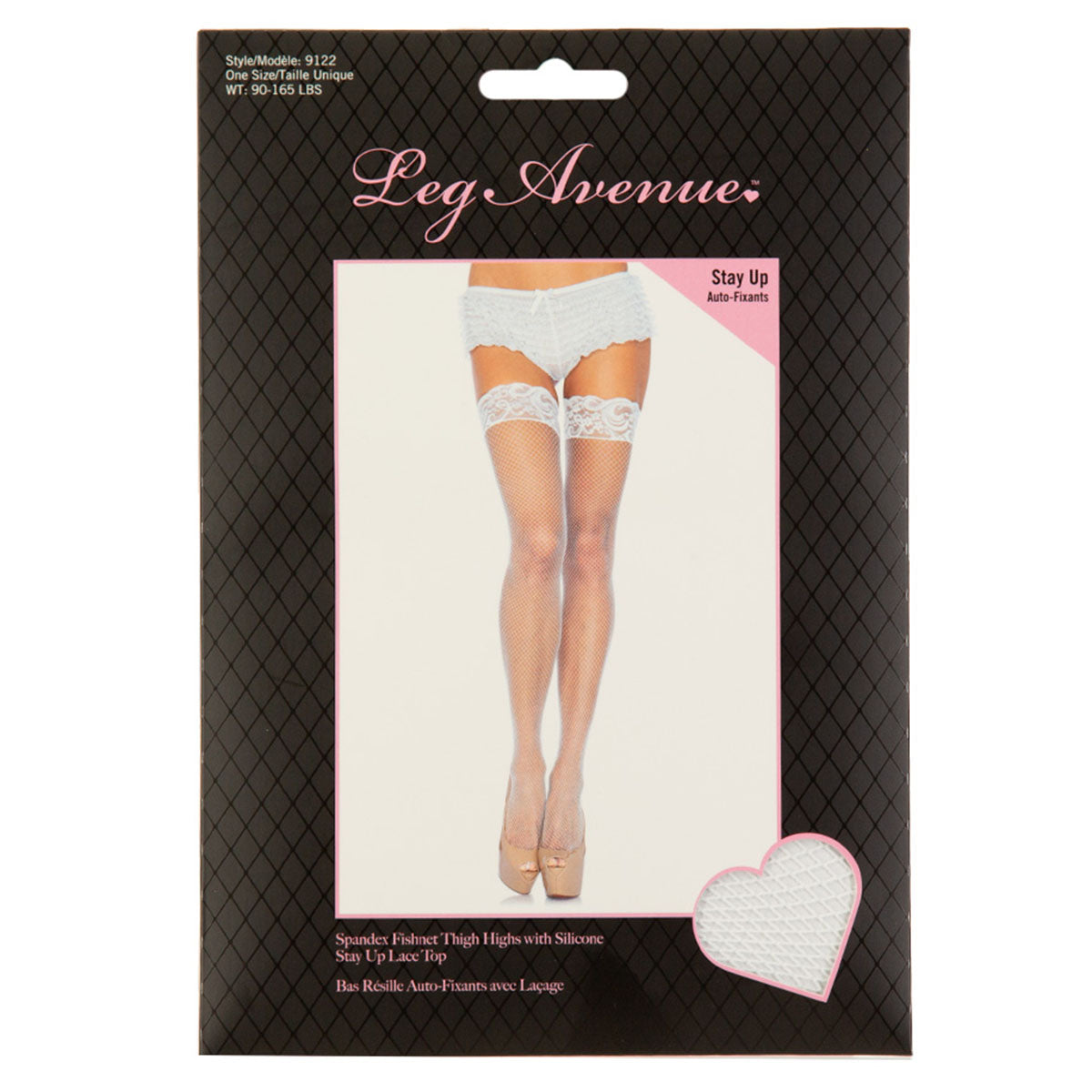 Leg Avenue™  - Silicone Stay Up Lace Top Spandex Fishnet Thigh Highs – White – OS