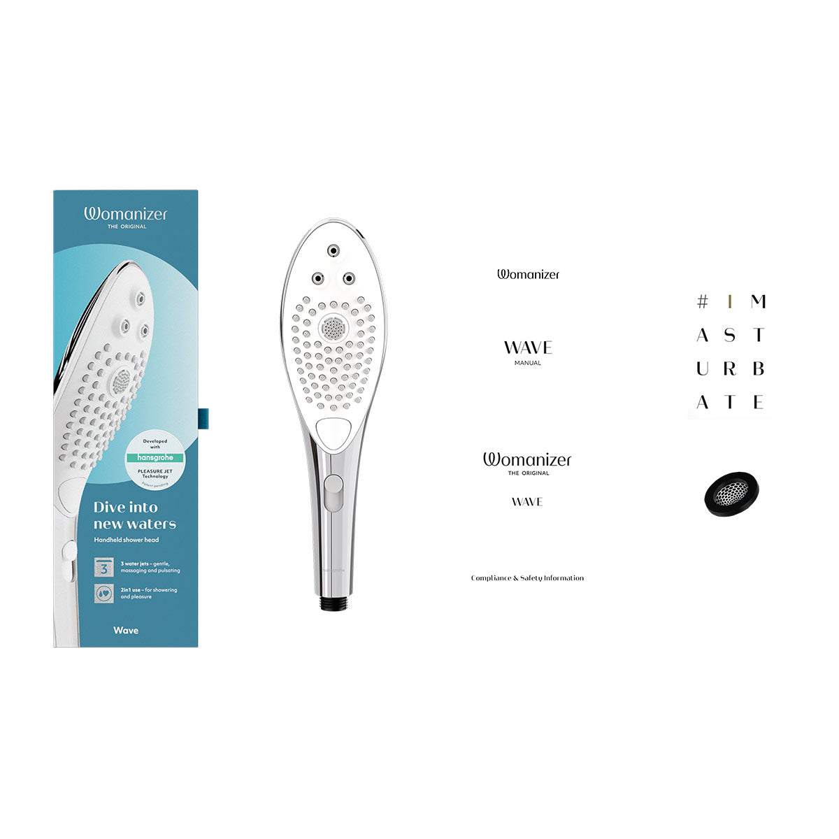 Womanizer® - Wave - Combined Shower Head &amp; Water Massage Clitoral Stimulator - Chrome
