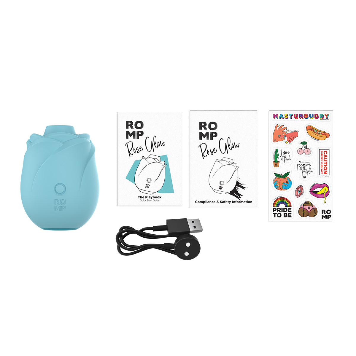 ROMP® - Rose Glow Clitoral Stimulator Glow In The Dark - Blue