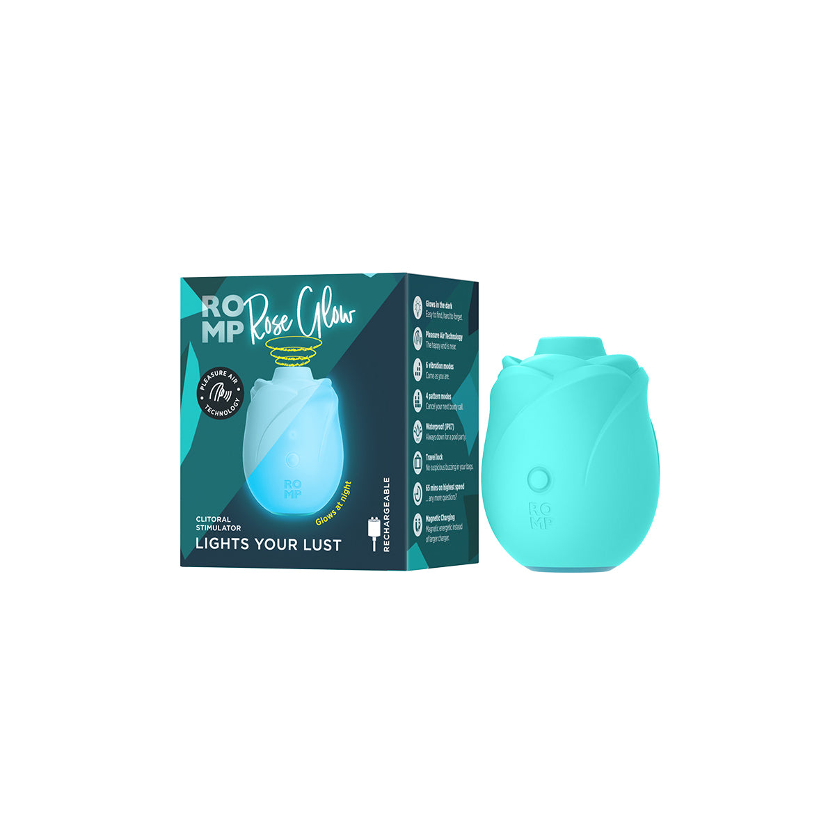 ROMP® - Rose Glow Clitoral Stimulator Glow In The Dark - Blue