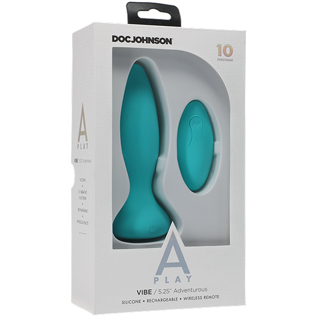 Doc Johnson A Play Adventurous VIBE – Silicone Vibrating Butt Plug with Remote – Teal