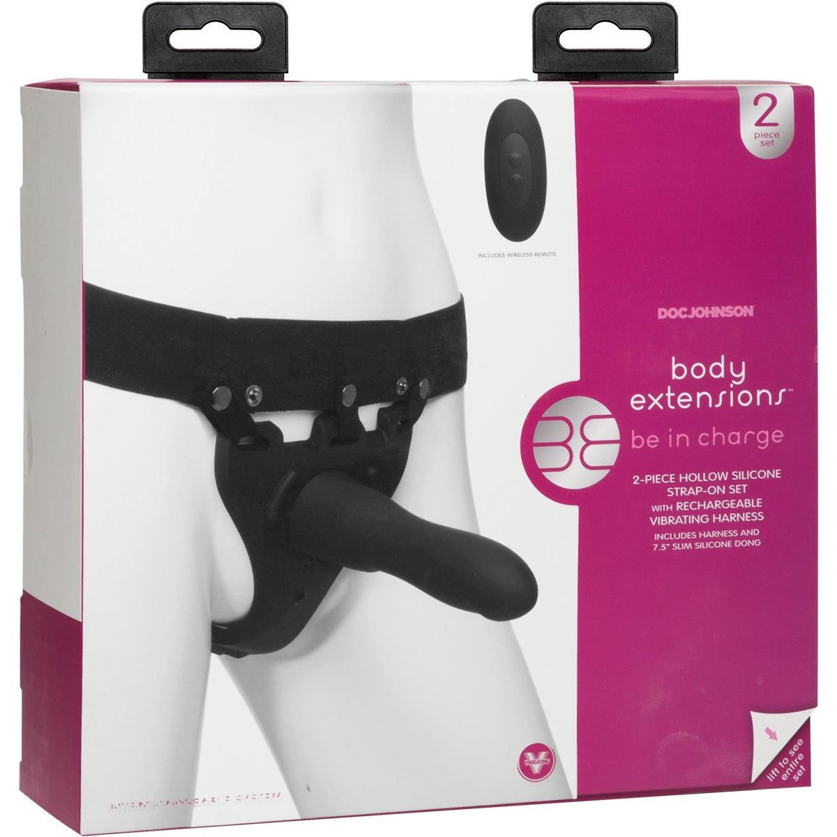 Doc Johnson Body Extensions – Be in Charge 2 Piece Strap-On Set with Vibrating Harness