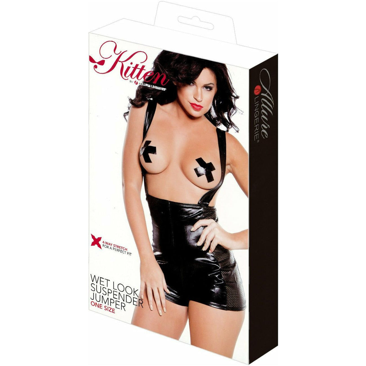Allure Kitten - Wet Look Suspender Jumper - Black - O/S