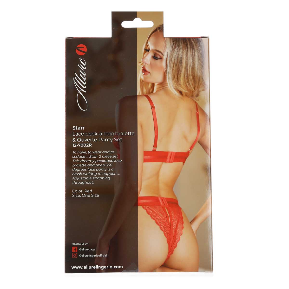 Allure - Starr - Lace Peek-A-Boo Bralette &amp; Ouverte Panty Set – Red – OS