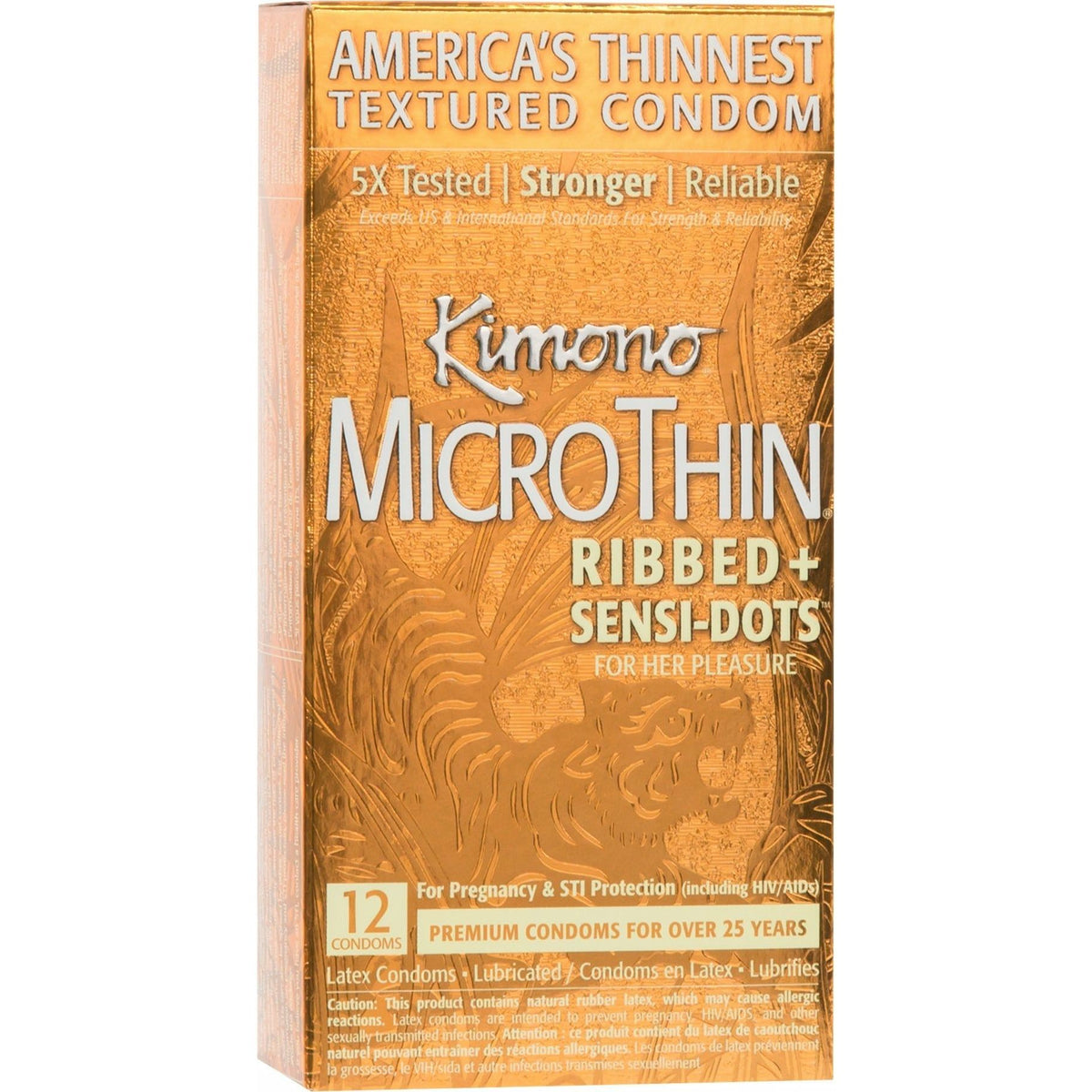 Kimono® Micro Thin Ribbed + Sensi-Dots Lubricated Latex Condom – 12 Pack
