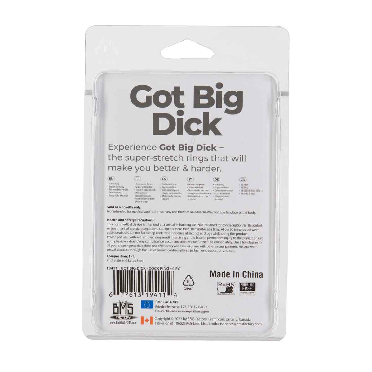 Got Big Dick – Super Stretch Cock Rings – Black – 4 Pack