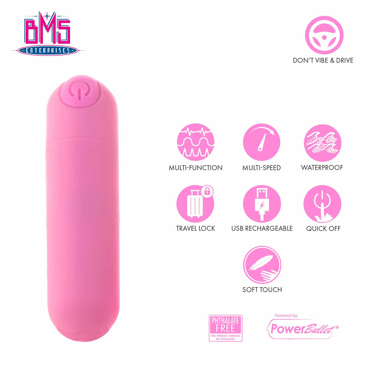 PL - Silicone Bullet & Matching Bag - Pink - BMS Enterprises