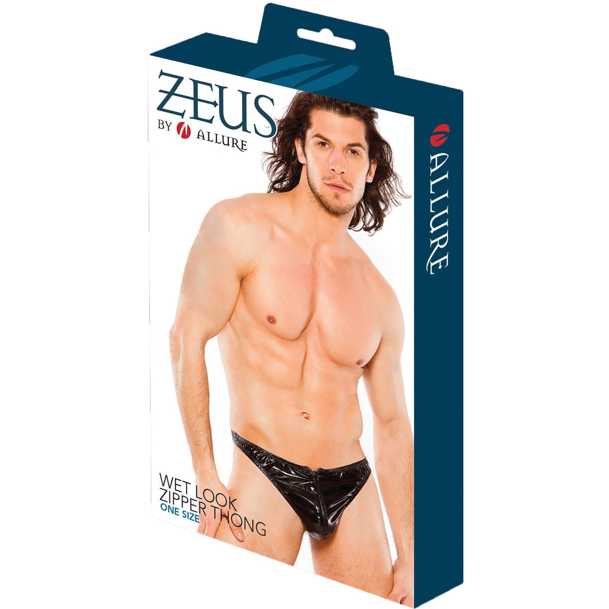 Allure Zeus - Wet Look Zipper Thong - Black - O/S