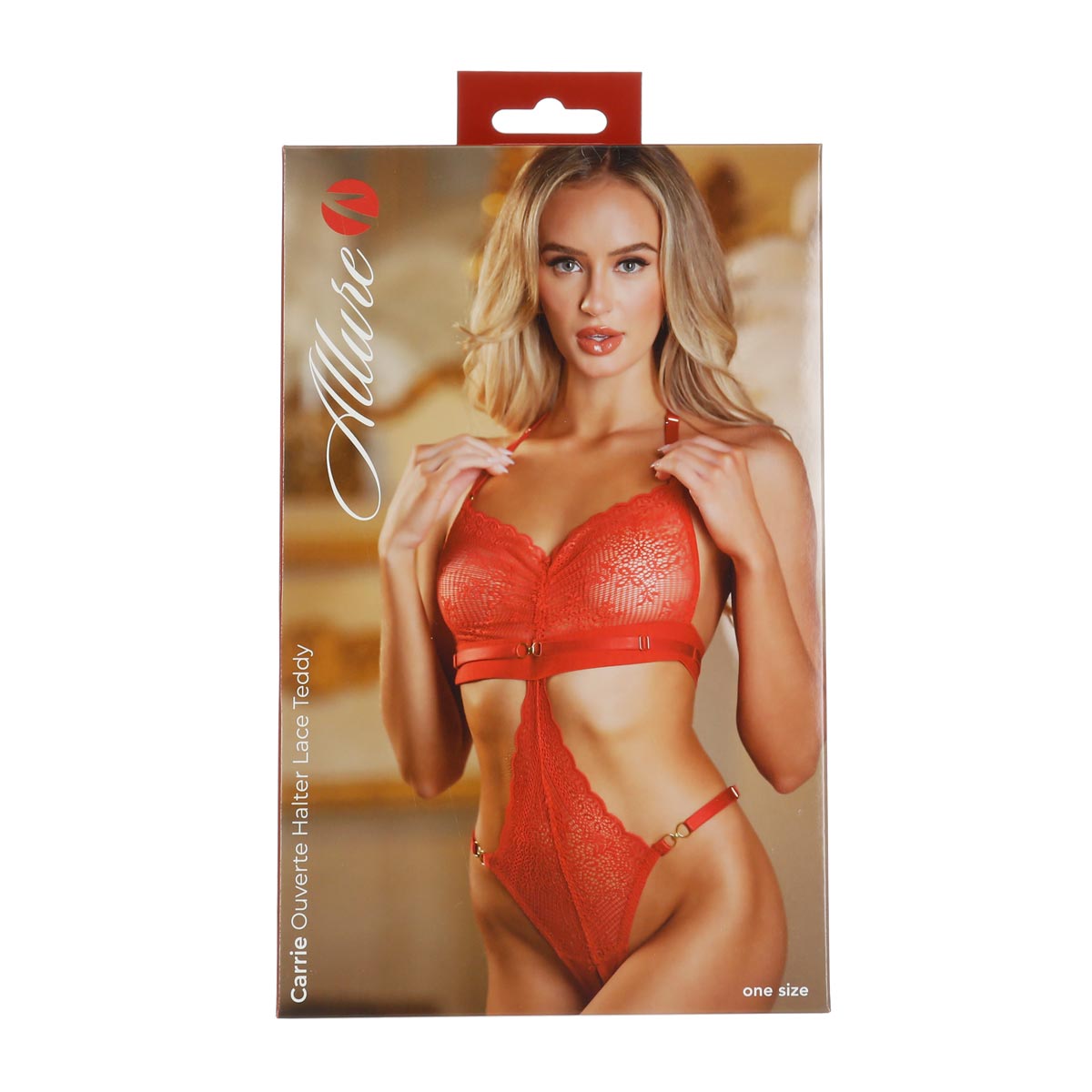 Allure - Carrie - Ouverte Halter Lace Teddy – Red – OS