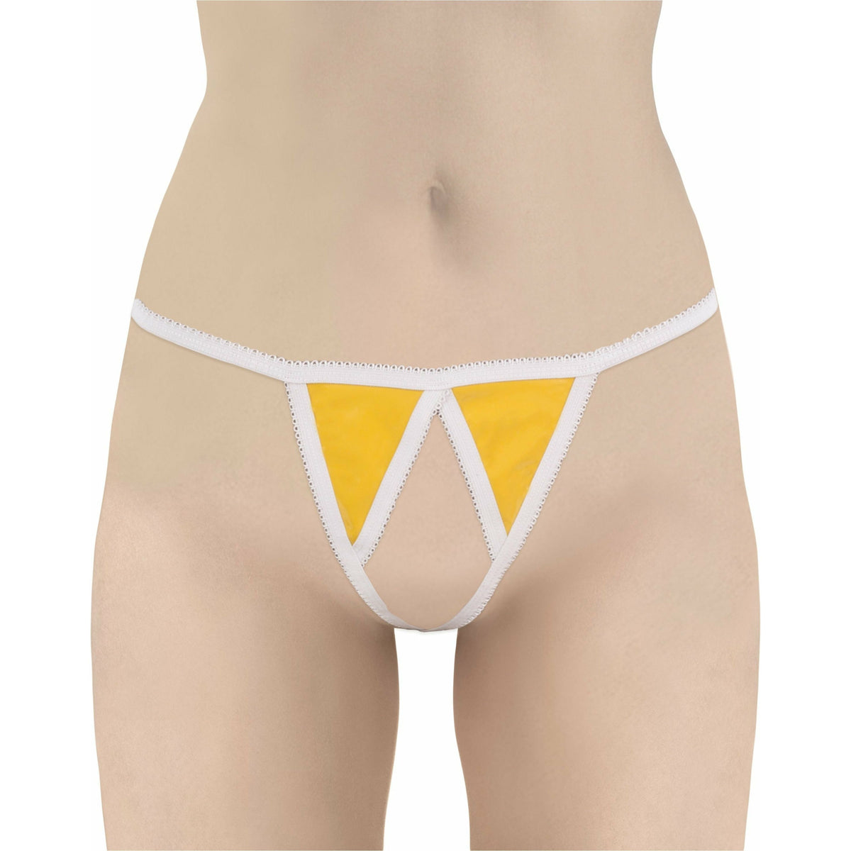 Sexy Latex Crotchless Panty - Yellow - O/S