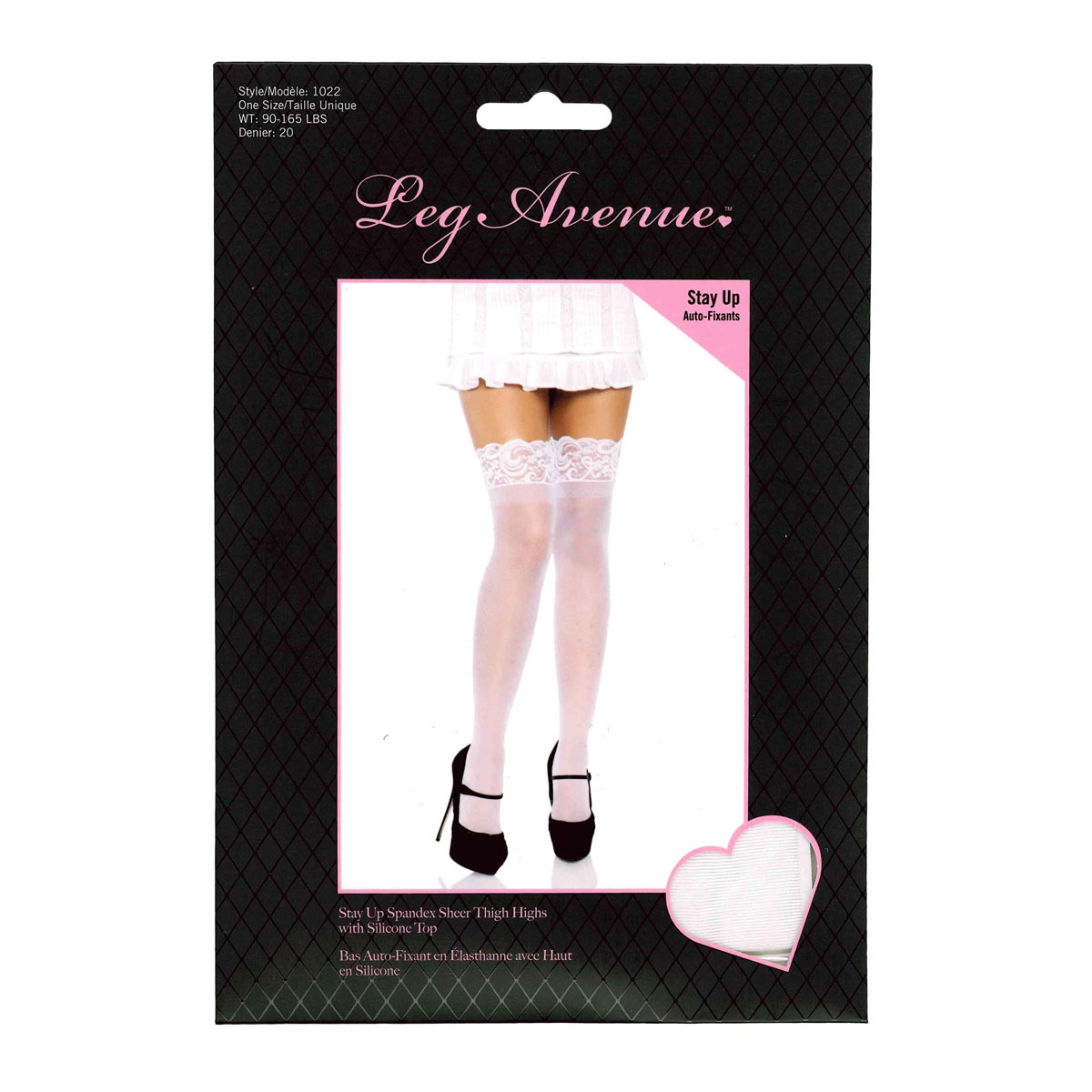 Leg Avenue™ Silicone Stay Up Lace Top Spandex Sheer Thigh Highs – White – O/S