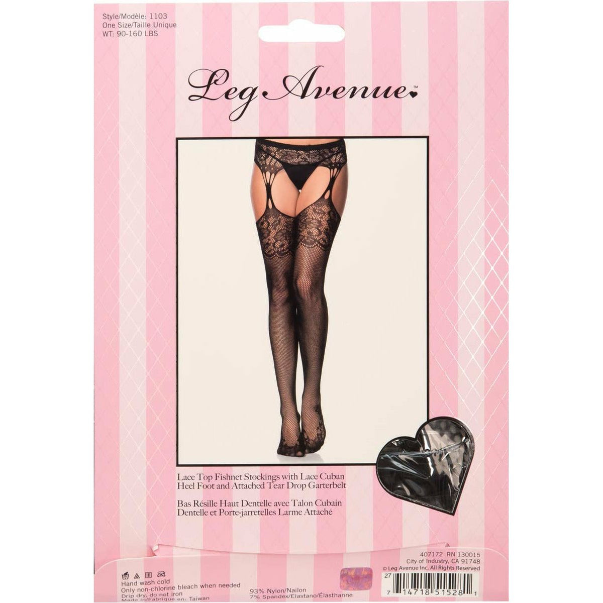 Leg Avenue Lace Top Fishnet Stockings with Lace - Black - One Size