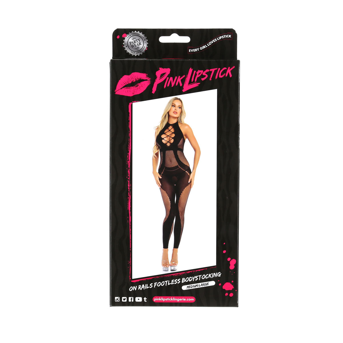 Pink Lipstick On Rails Footless Bodystocking – M/L – One Size